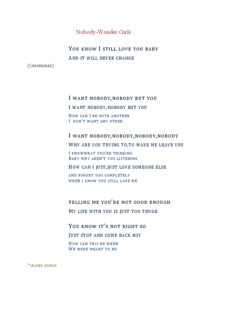 Lirik Nobody by Wonder Girls, PDF